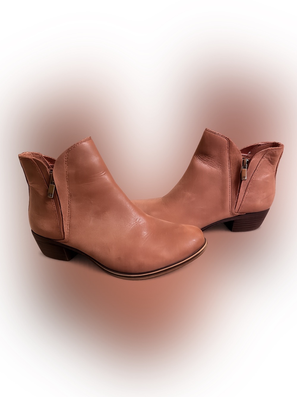 Lucky Brand Cognac Leather Ankle Boots Side Zip Boho Western 7.5